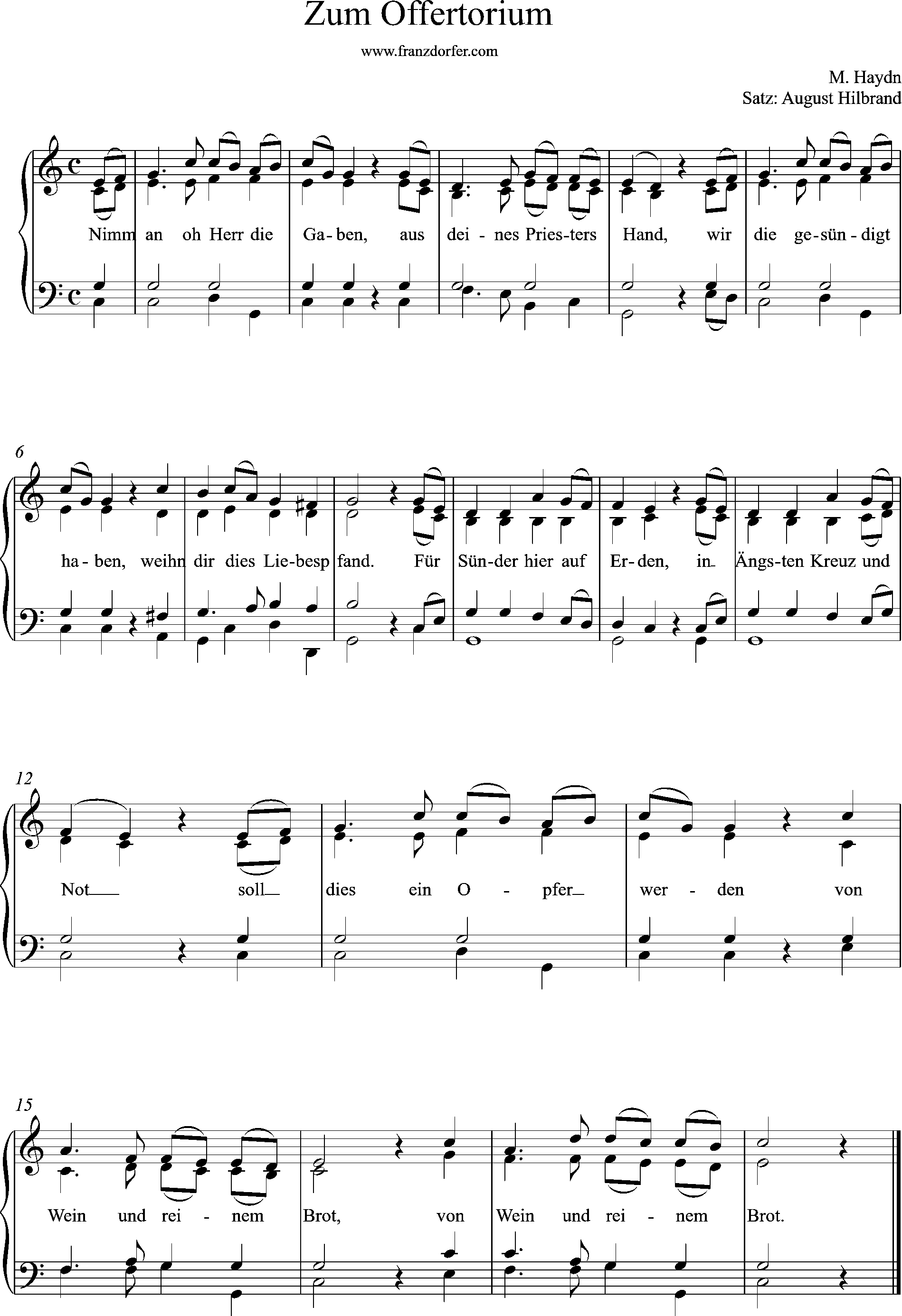 Orgel noten, 4stimmiger Satz, Zum Offertoroum, Haydn Messe